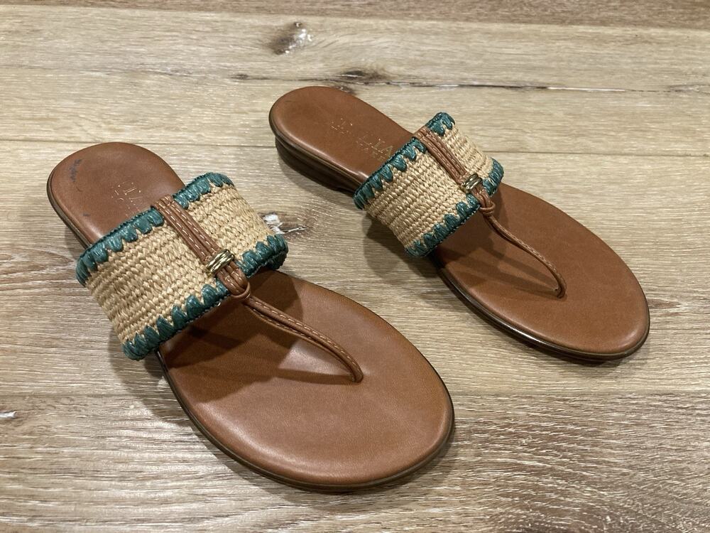 Italian Shoemakers Neema Thong Sandals Flip Flops Woven Artisan Teal Trim Size 8